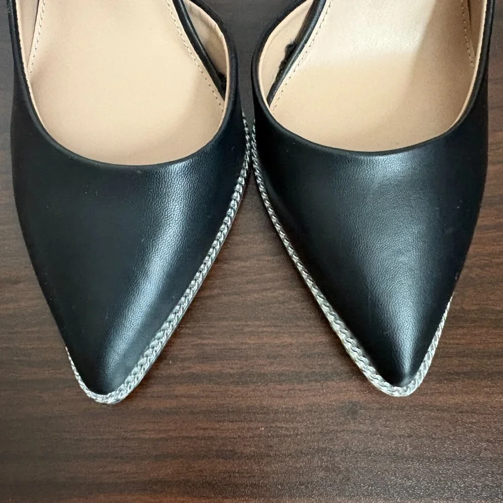 BCBGeneration Women's Harina Black Pointy Toe Silver Trim Heels Elegant Chic 8